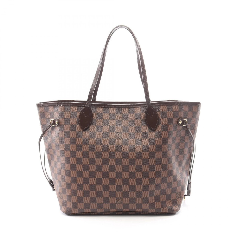 Louis Vuitton Neverfull MM Damier Ebene Tote Bag Handbag Coated Canvas Leathe...